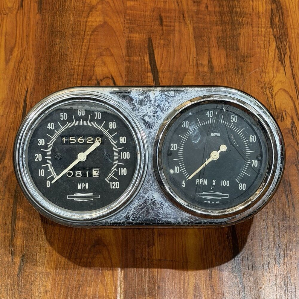 Genuine Vintage Harley-Davidson Ironhead Smiths Tachometer & 120 Speedometer